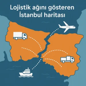 İstanbul lojistik firmaları için kara, hava ve deniz taşımacılığını gösteren harita