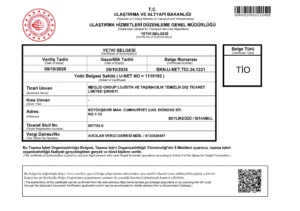TİO Yetki Belgesi – Meglio Lojistik