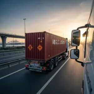 Ambarlı konteyner nakliyesi ile Meglio Lojistik ADR sertifikalı tehlikeli madde taşıyan kamyon.