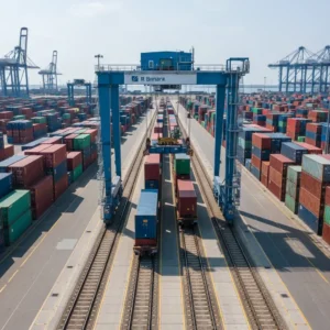 Gebze limanlarında deniz yüzeyi atıklarını toplayan bir çöpkapar teknesi. Yeşil Liman (Green Port) sertifikasyonunu ve çevresel taahhüdü simgeliyor.